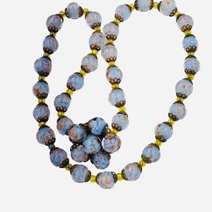 Vintage Italian Blue Murano Sommerso Bead Choker Necklace